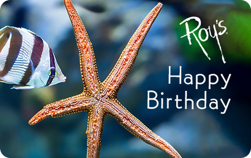 Starfish and striped fish with "Happy Birthday" text