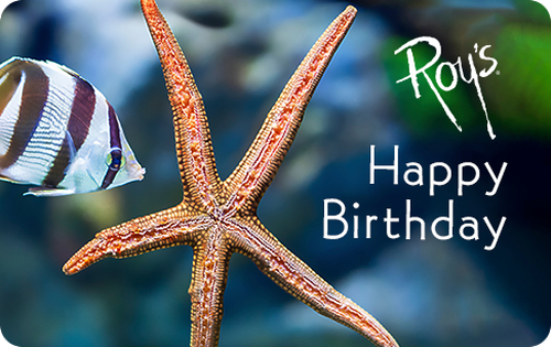 Starfish and striped fish with "Happy Birthday" text