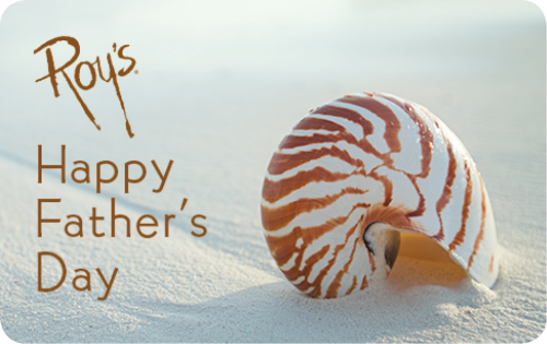 Seashell on sand with "Happy Father's Day" text